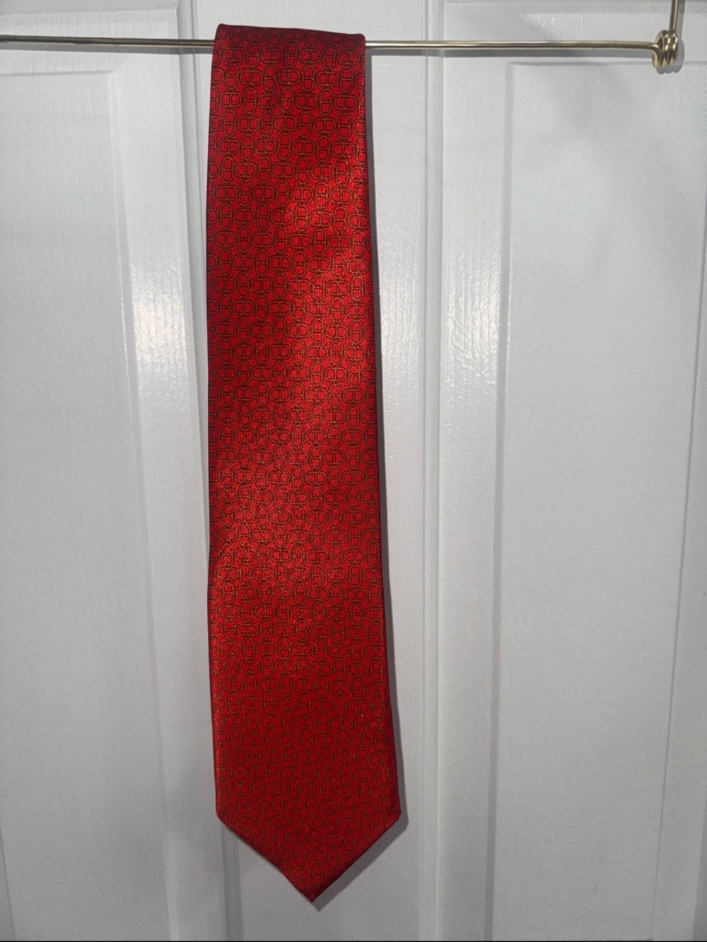 Hermes Red Geometric Silk Tie